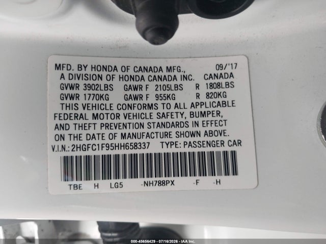 Honda Civic Touring 2017 2HGFC1F95HH658337 Image 9