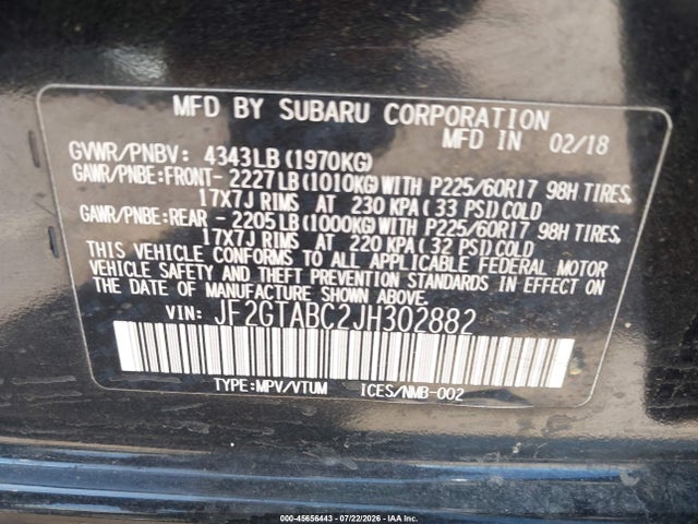 Продаж на аукціоні авто 2018 Subaru Crosstrek 2.0i Premium, vin: JF2GTABC2JH302882, номер лоту: 45656443