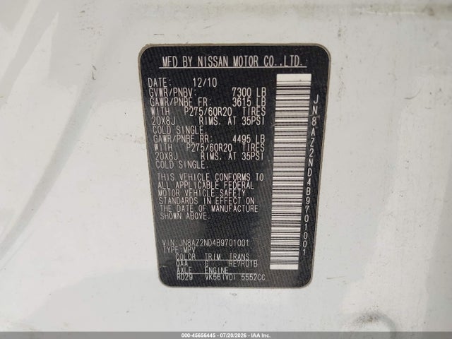 Продажа на аукционе авто 2011 Infiniti Qx56, vin: JN8AZ2ND4B9701001, номер лота: 45656445