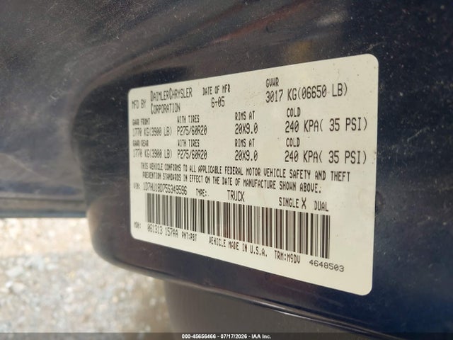 2005 Dodge Ram 1500 Slt/laramie მანქანა იყიდება აუქციონზე, vin: 1D7HU18D75S349596, აუქციონის ნომერი: 45656466