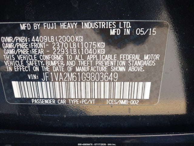 JF1VA2M61G9803649 Subaru Wrx Sti