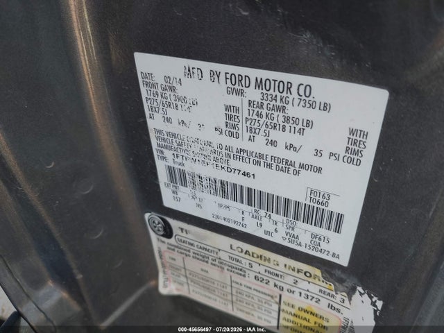 1FTFW1EF1EKD77461 Ford F-150 Lariat