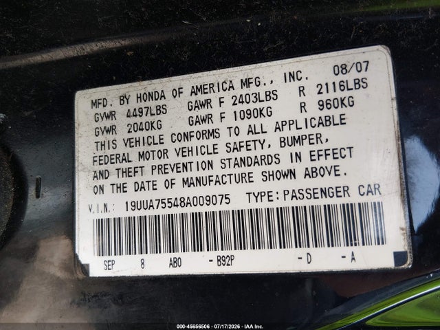Продаж на аукціоні авто 2008 Acura Tl Type S, vin: 19UUA75548A009075, номер лоту: 45656506