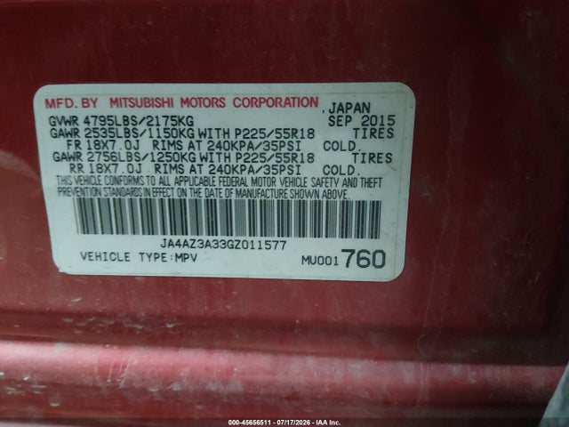 Mitsubishi Outlander Se 2016 JA4AZ3A33GZ011577 Image 9