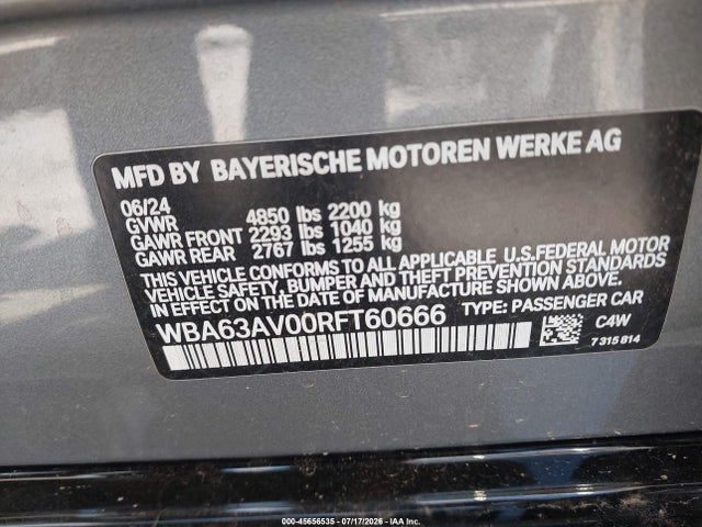 Продажа на аукционе авто 2024 Bmw 430i Gran Coupe, vin: WBA63AV00RFT60666, номер лота: 45656535