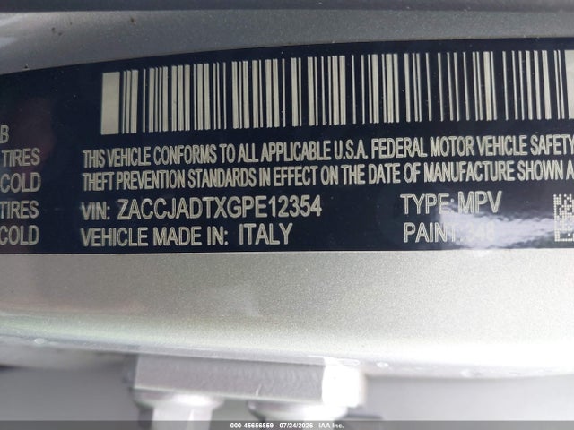 Продажа на аукционе авто 2016 Jeep Renegade Limited, vin: ZACCJADTXGPE12354, номер лота: 45656559