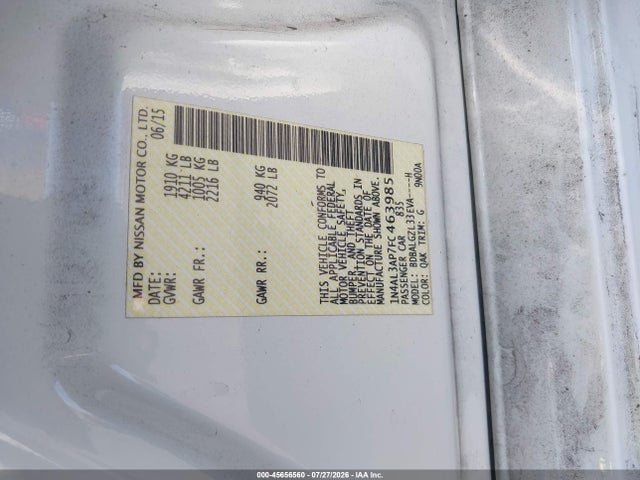Nissan Altima 2.5 S 2015 1N4AL3AP7FC463985 Image 9