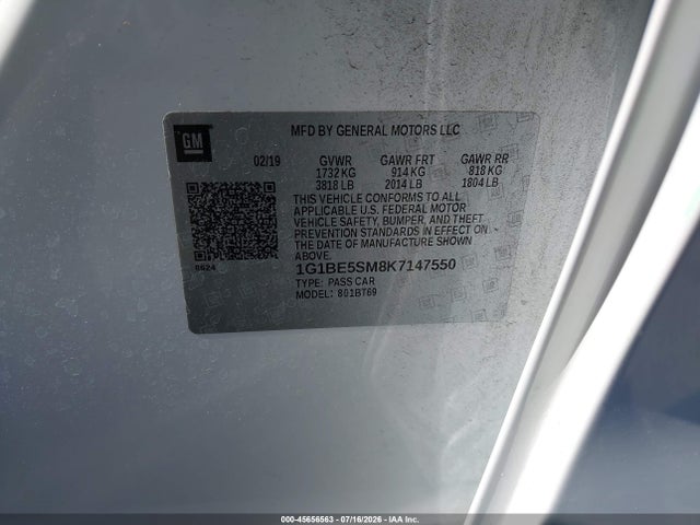Chevrolet CRUZE LT 2019 1G1BE5SM8K7147550 Image 9