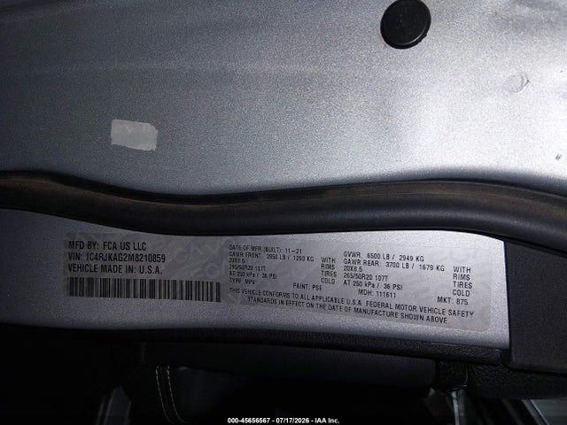 Продажа на аукционе авто 2021 Jeep Grand Cherokee L Altitude 4x4, vin: 1C4RJKAG2M8210859, номер лота: 45656567