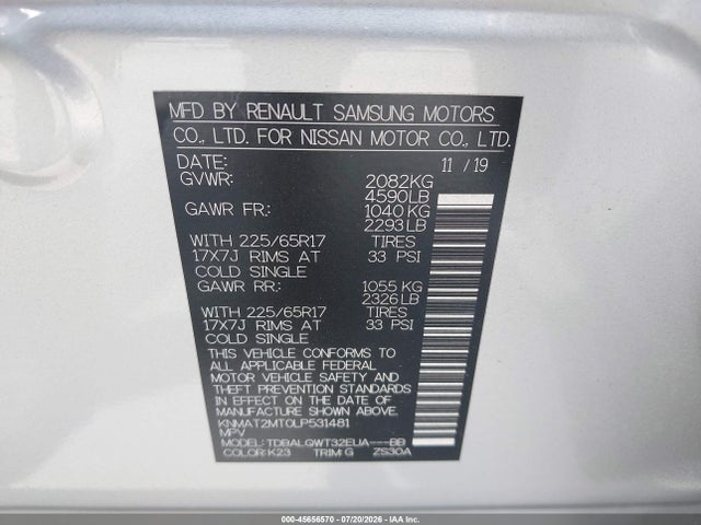 KNMAT2MT0LP531481 Nissan Rogue Sv Fwd