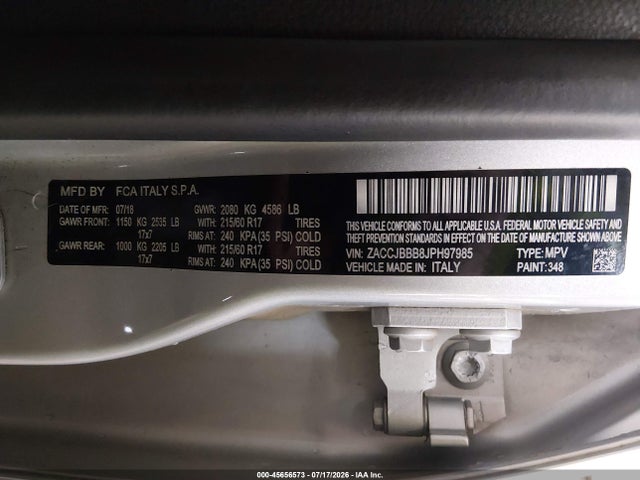 Aukcja sprzedaży 2018 Jeep Renegade Latitude 4x4, vin: ZACCJBBB8JPH97985, numer aukcji: 45656573