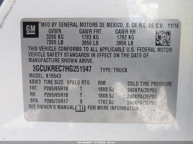 3GCUKREC7HG251947 Chevrolet Silverado 1500 Lt