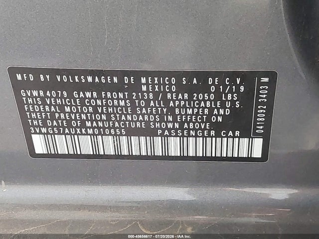 3VWG57AUXKM010655 Volkswagen Golf 1.4t S/1.4t Se