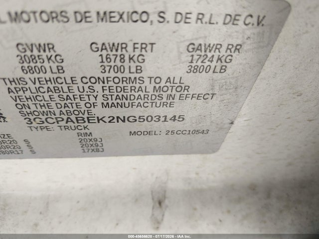 2022 Chevrolet Silverado 1500 2wd  Short Bed Custom მანქანა იყიდება აუქციონზე, vin: 3GCPABEK2NG503145, აუქციონის ნომერი: 45656620