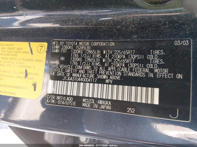 Продажа на аукционе авто 2004 Lexus Rx 330, vin: JTJGA31U440004117, номер лота: 45656638