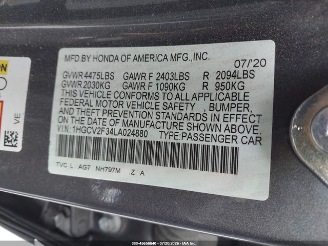 1HGCV2F34LA024880 Honda Accord Sport 2.0t
