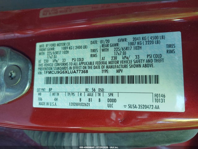Ford ESCAPE SE 2020 1FMCU9G6XLUA77368 Image 9