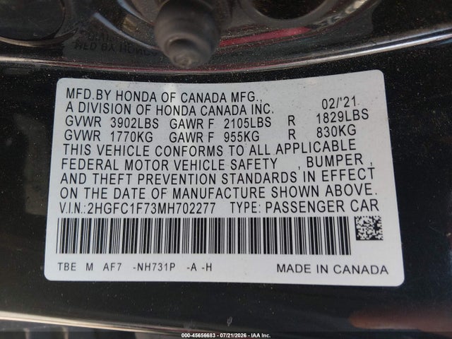 Honda Civic Ex-l 2021 2HGFC1F73MH702277 Image 9