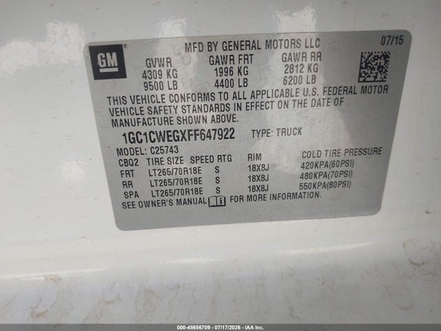 1GC1CWEGXFF647922 Chevrolet Silverado 2500hd Built After Aug 14 Ltz