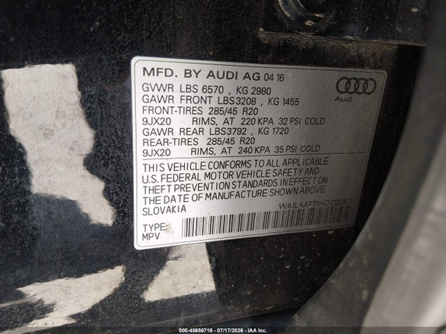 WA1LAAF71HD013357 Audi Q7 3.0t Premium