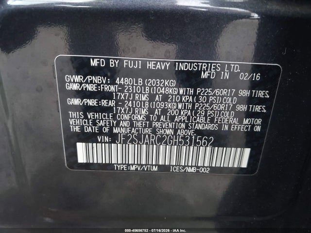 Subaru Forester 2.5i Limited 2016 JF2SJARC2GH531562 Image 9