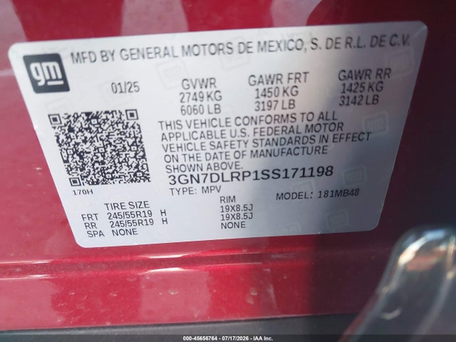 3GN7DLRP1SS171198 Chevrolet Equinox Ev Lt