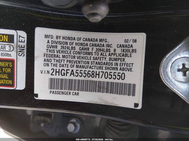 Продаж на аукціоні авто 2008 Honda Civic Si/si Mugen, vin: 2HGFA55568H705550, номер лоту: 45656773