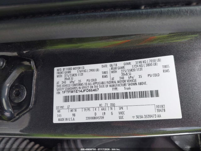 Ford F-150 Platinum 2018 1FTFW1E14JFD86467 Image 9