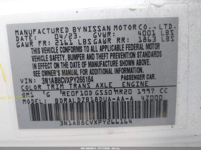 45656814 :رقم المزاد ، 3N1AB8CVXPY266164 vin ، 2023 Nissan Sentra Sv Xtronic Cvt مزاد بيع