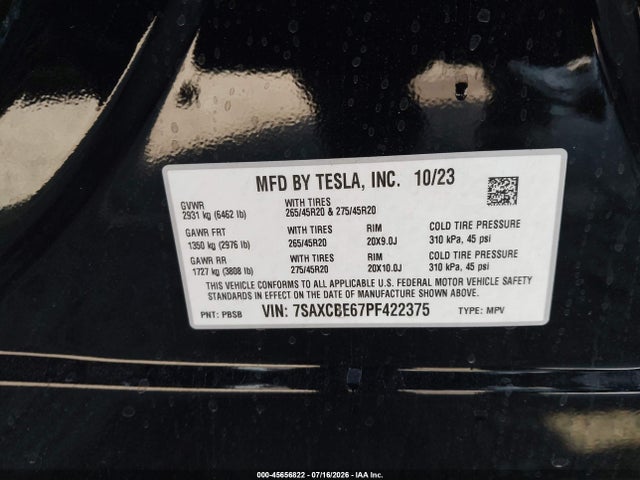 Tesla Model X Plaid Tri Motor All-wheel Drive 2023 7SAXCBE67PF422375 Image 9