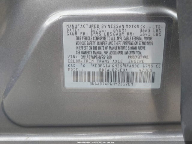 Nissan SENTRA S 2017 3N1AB7AP6HY251709 Image 9
