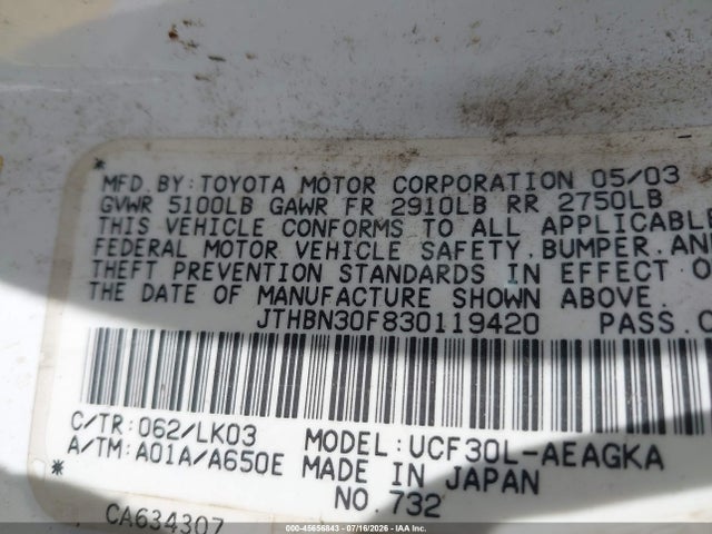 2003 Lexus Ls 430 მანქანა იყიდება აუქციონზე, vin: JTHBN30F830119420, აუქციონის ნომერი: 45656843
