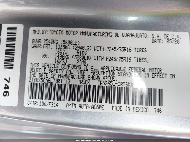 Toyota Tacoma Sr 2020 3TYRX5GN6LT001113 Image 9