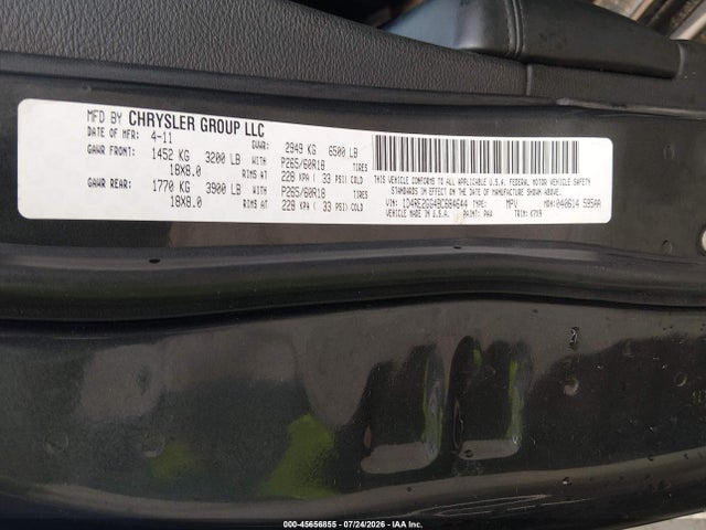 45656855 :رقم المزاد ، 1D4RE2GG4BC684644 vin ، 2011 Dodge Durango Express مزاد بيع