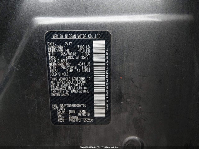 Nissan ARMADA SV 2017 JN8AY2ND3H9007766 Image 9