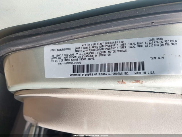 Продаж на аукціоні авто 2005 Subaru Outback 3.0r L.l. Bean Edition, vin: 4S4BP86C254369670, номер лоту: 45656876
