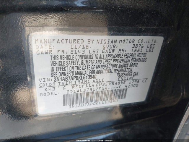 Nissan SENTRA SV 2019 3N1AB7AP0KL613540 Image 9