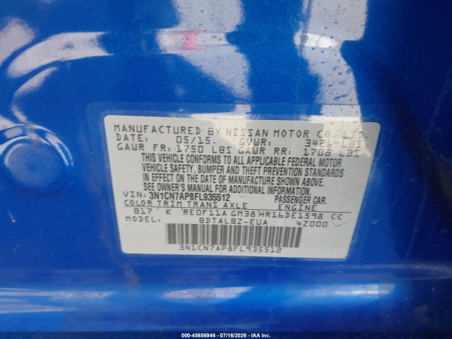 Nissan Versa 1.6 Sv 2015 3N1CN7AP8FL935512 Image 9