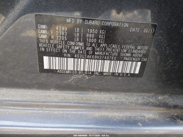 45656969 :رقم المزاد ، 4S3GTAK69H3749760 vin ، 2017 Subaru Impreza 2.0i Sport مزاد بيع