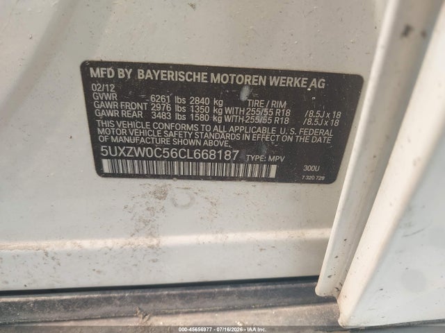 Продаж на аукціоні авто 2012 Bmw X5 Xdrive35d, vin: 5UXZW0C56CL668187, номер лоту: 45656977