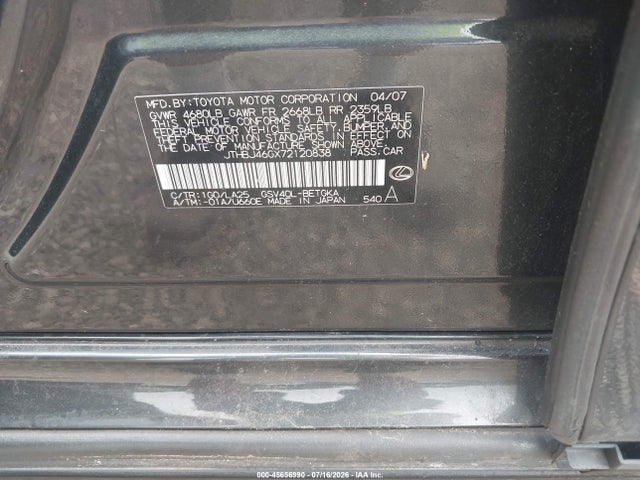 Aukcja sprzedaży 2007 Lexus Es 350, vin: JTHBJ46GX72120838, numer aukcji: 45656990