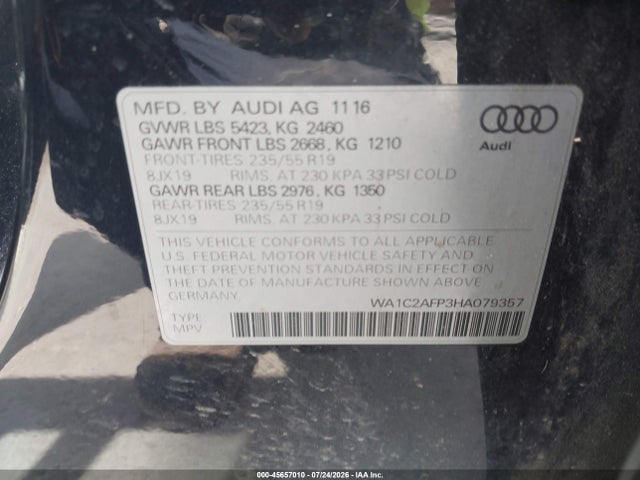 Продажа на аукционе авто 2017 Audi Q5 2.0t Premium, vin: WA1C2AFP3HA079357, номер лота: 45657010