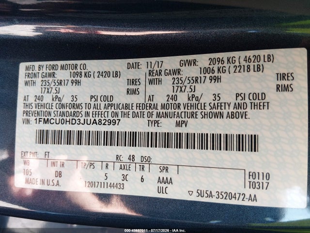1FMCU0HD3JUA82997 Ford ESCAPE SEL