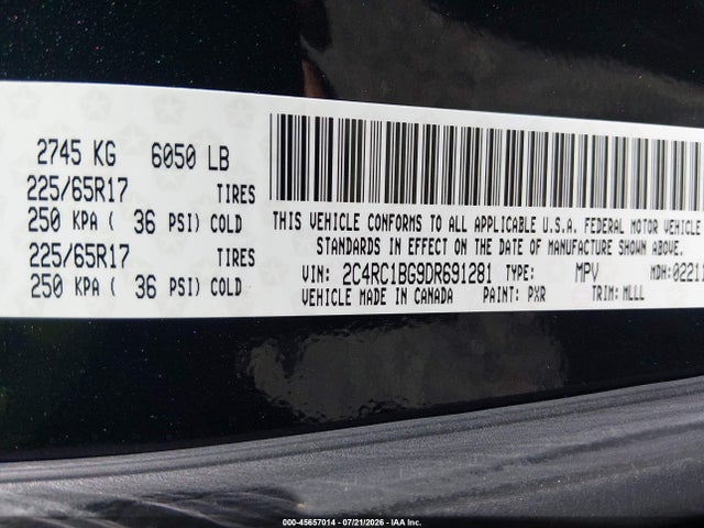 2013 Chrysler Town & Country Touring მანქანა იყიდება აუქციონზე, vin: 2C4RC1BG9DR691281, აუქციონის ნომერი: 45657014