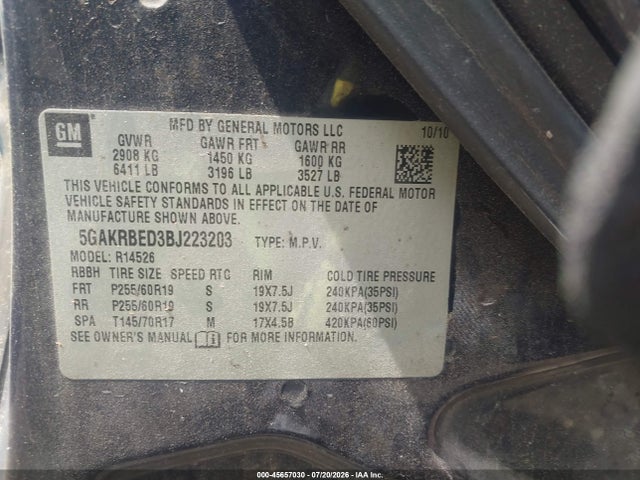 Продаж на аукціоні авто 2011 Buick Enclave 1xl, vin: 5GAKRBED3BJ223203, номер лоту: 45657030