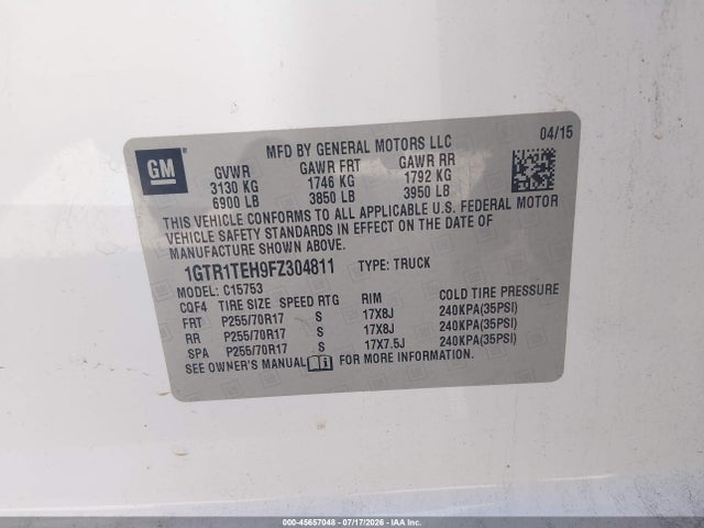 GMC SIERRA 1500 2015 1GTR1TEH9FZ304811 Image 9