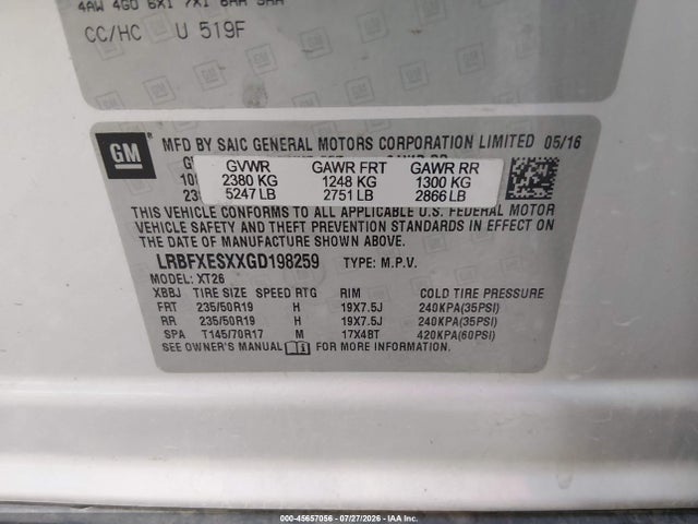 Aukcja sprzedaży 2016 Buick Envision Premium I, vin: LRBFXESXXGD198259, numer aukcji: 45657056