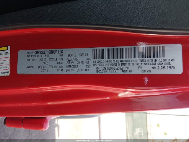 2015 Jeep Wrangler Unlimited Sport მანქანა იყიდება აუქციონზე, vin: 1C4BJWDG0FL565338, აუქციონის ნომერი: 45657080