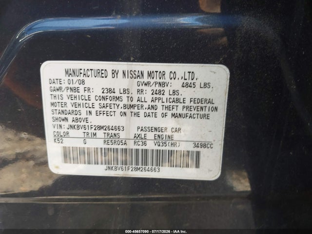 Продажа на аукционе авто 2008 Infiniti G35x, vin: JNKBV61F28M264663, номер лота: 45657090