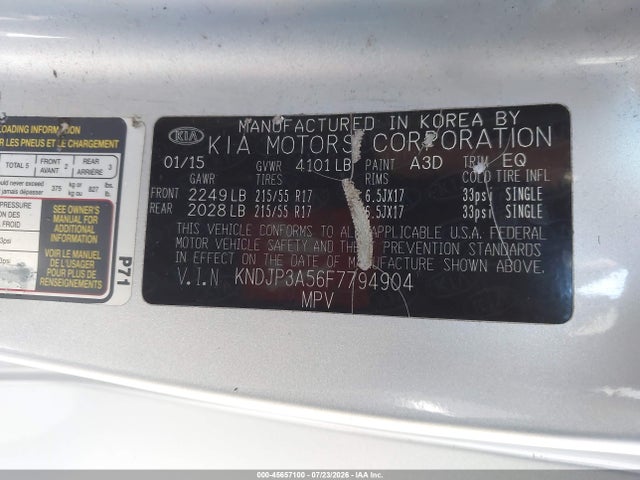 KIA SOUL + 2015 KNDJP3A56F7794904 Image 9